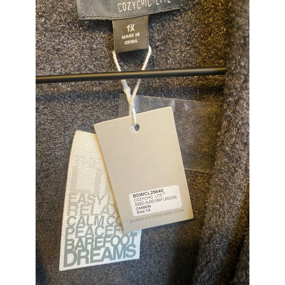 Barefoot Dreams Cardigan Wrap Cozy Chic Lite Island Wrap Ribbed Carbon Size 1X - Picture 10 of 11